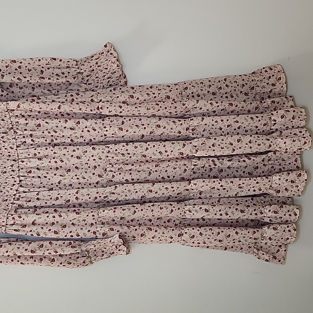 Aura Boho Floral Midi Dress Smocked Fit&Flare Long Sleeve Romantic Fluence Sz L - Picture 10 of 16